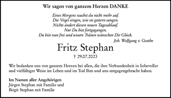 Traueranzeige von Fritz Stephan von Allgemeine Zeitung Alzey