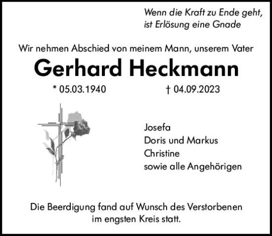 Traueranzeige von Gerhard Heckmann von Starkenburger Echo