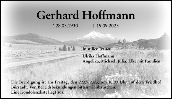 Traueranzeige von Gerhard Hoffmann von Starkenburger Echo