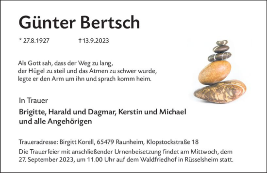 Traueranzeige von Günter Bertsch von Rüsselsheimer Echo