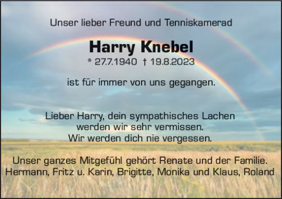 Traueranzeige von Harry Knebel von Darmstädter Echo