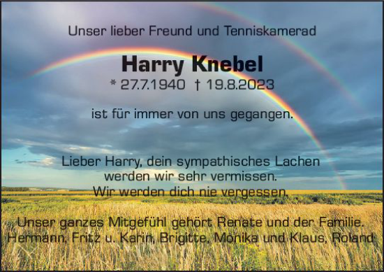 Traueranzeige von Harry Knebel von Darmstädter Echo