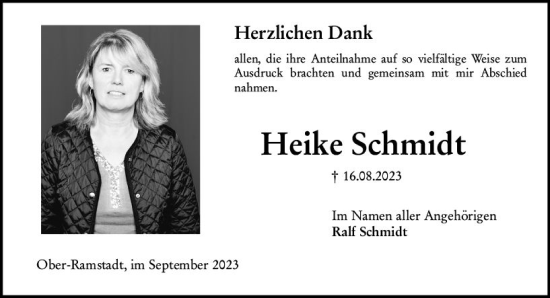 Traueranzeige von Heike Schmidt von Darmstädter Echo