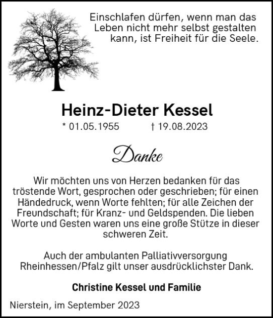 Traueranzeige von Heinz-Dieter Kessel von Allgemeine Zeitung Mainz