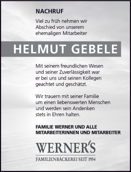 Traueranzeige von Helmut Gebele von Allgemeine Zeitung Mainz