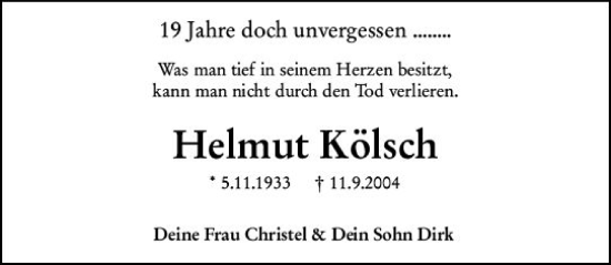 Traueranzeige von Helmut Kölsch von Wiesbadener Kurier