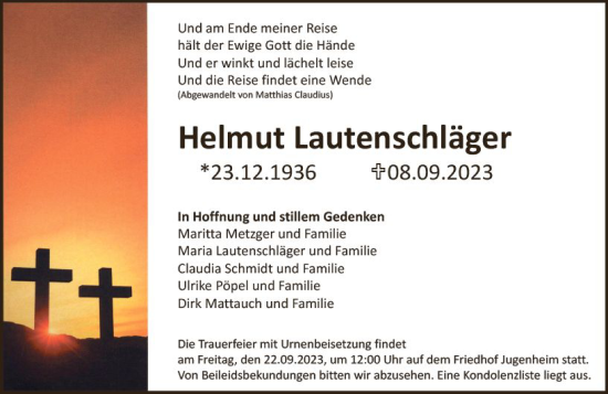 Traueranzeige von Helmut Lautenschläger von Darmstädter Echo