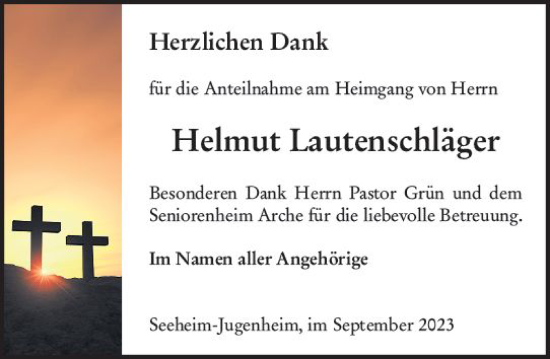 Traueranzeige von Helmut Lautenschläger von Bergsträßer Anzeiger