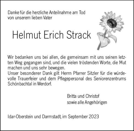 Traueranzeige von Helmut Erich Strack von Wetzlarer Neue Zeitung