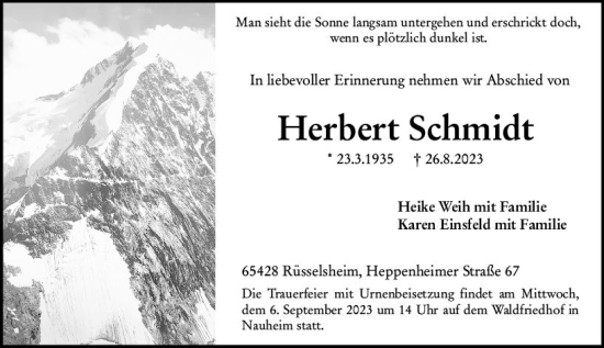 Traueranzeige von Herbert Schmidt von Rüsselsheimer Echo