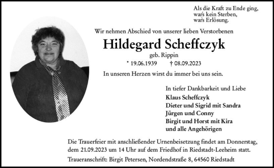 Traueranzeige von Hildegard Scheffczyk von Groß-Gerauer Echo
