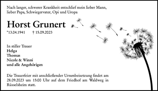 Traueranzeige von Horst Grunert von Rüsselsheimer Echo