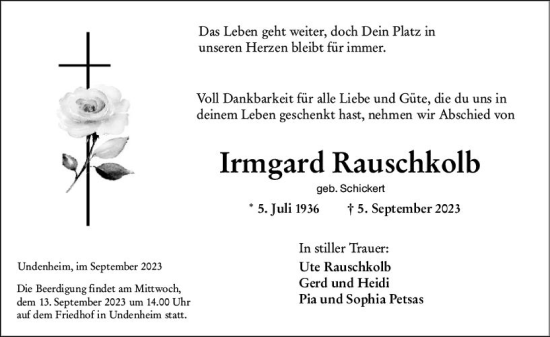 Traueranzeige von Irmgard Rauschkolb von Allgemeine Zeitung Mainz