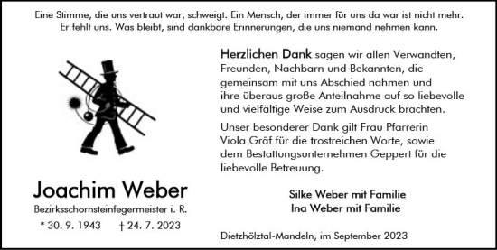 Traueranzeige von Joachim Weber von Dill Block