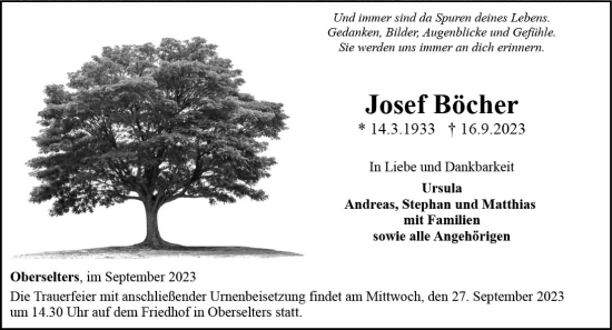 Traueranzeige von Josef Böcher von Camberger Anzeiger