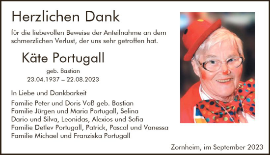 Traueranzeige von Käte Portugall von Wiesbadener Kurier