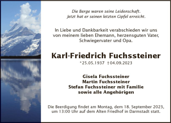 Traueranzeige von Karl-Friedrich Fuchssteiner von Darmstädter Echo