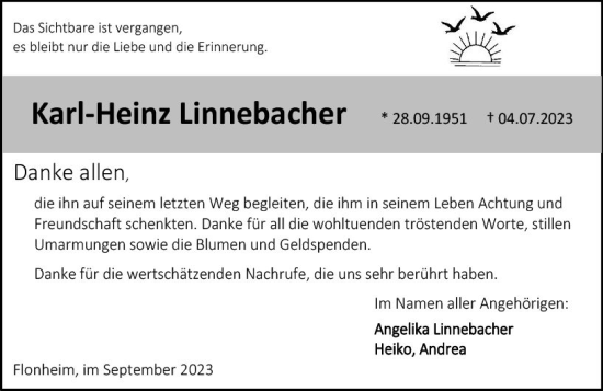 Traueranzeige von Karl-Heinz Linnebacher von Allgemeine Zeitung Alzey