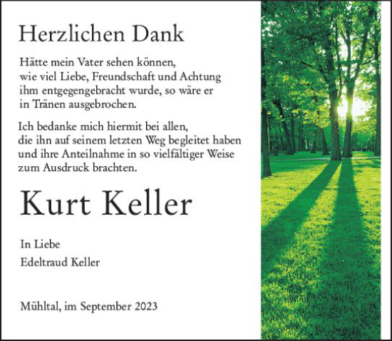 Traueranzeige von Kurt Keller von Darmstädter Echo