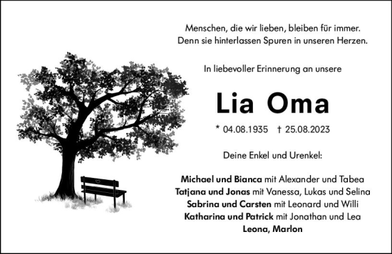 Traueranzeige von Liana Leng von Hinterländer Anzeiger