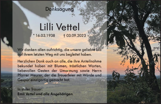 Traueranzeige von Lilli Vettel von Starkenburger Echo