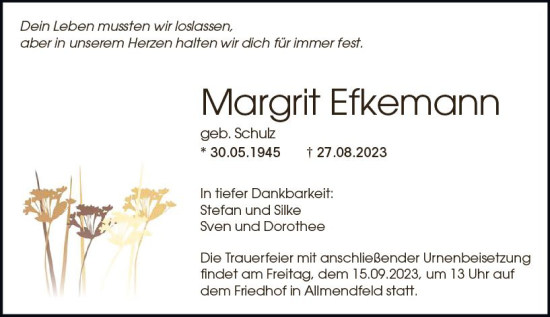 Traueranzeige von Margrit Efkemann von Groß-Gerauer Echo