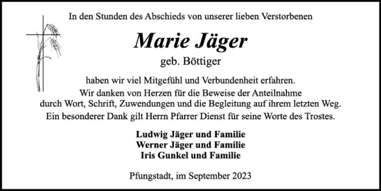 Traueranzeige von Marie Jäger von Darmstädter Echo
