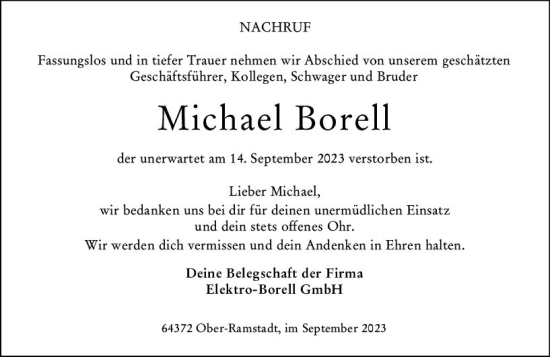 Traueranzeige von Michael Borell von Darmstädter Echo