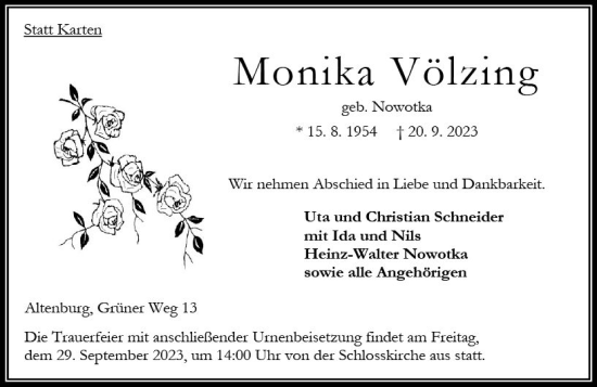 Traueranzeige von Monika Völzing von VRM Trauer