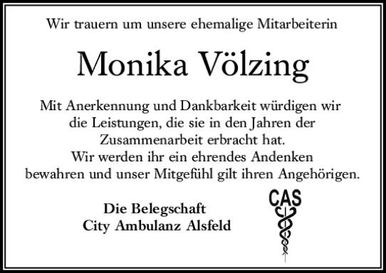 Traueranzeige von Monika Völzing von VRM Trauer