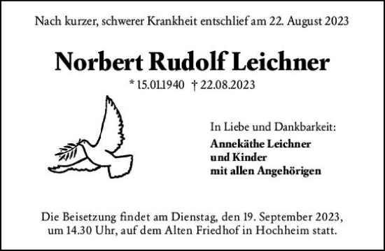 Traueranzeige von Norbert Rudolf Leichner von Hochheimer Zeitung