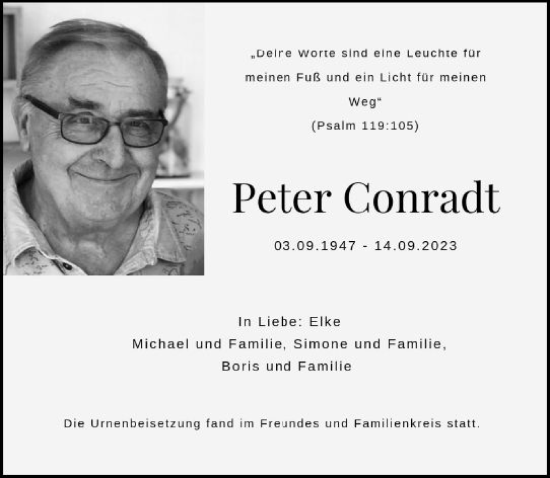 Traueranzeige von Peter Conradt von Allgemeine Zeitung Mainz
