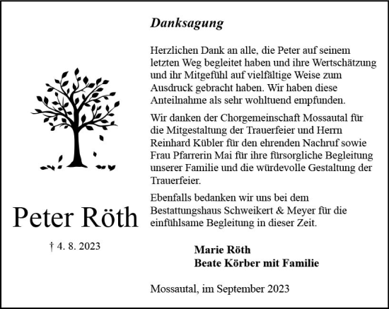 Traueranzeige von Peter Röth von Odenwälder Echo