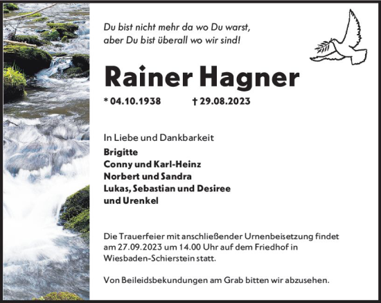 Traueranzeige von Rainer Hagner von Wiesbadener Kurier