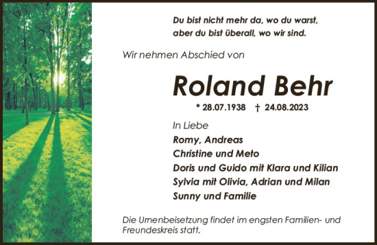 Traueranzeige von Roland Behr von Darmstädter Echo