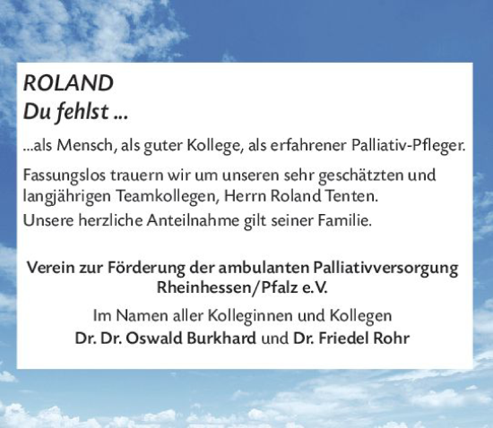 Traueranzeige von Roland Tenten von Wormser Zeitung