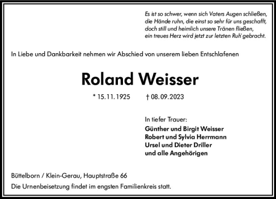 Traueranzeige von Roland Weisser von Groß-Gerauer Echo