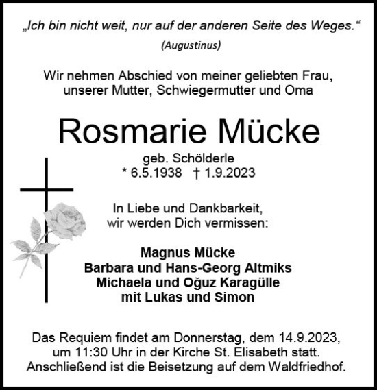 Traueranzeige von Rosmarie Mücke von Darmstädter Echo