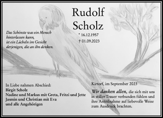 Traueranzeige von Rudolf Scholz von Oberhessen Kurier