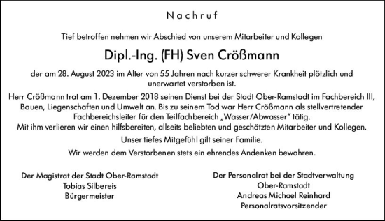 Traueranzeige von Sven Crößmann von Darmstädter Echo