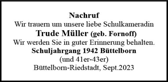 Traueranzeige von Trude Müller von Groß-Gerauer Echo