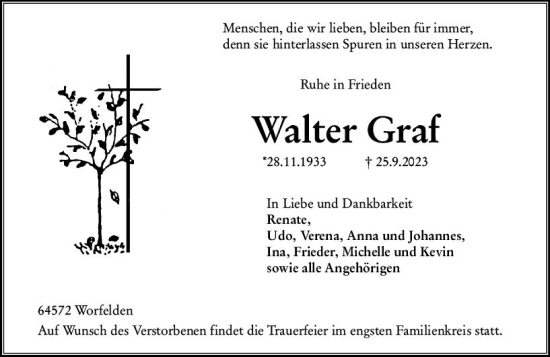 Traueranzeige von Walter Graf von Groß-Gerauer Echo