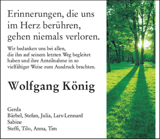 Traueranzeige von Wolfgang König von Allgemeine Zeitung Mainz