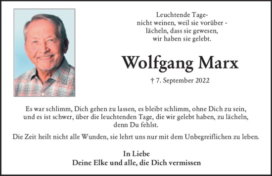 Traueranzeige von Wolfgang Marx von Idsteiner Land/Untertaunus