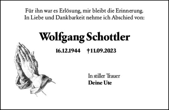 Traueranzeige von Wolfgang Schottler von Allgemeine Zeitung Mainz