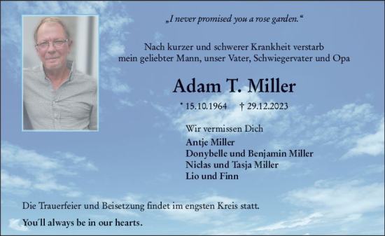 Traueranzeige von Adam  Miller von Wetzlarer Neue Zeitung