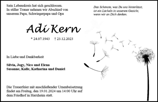 Traueranzeige von Adi Kern von Allgemeine Zeitung Mainz