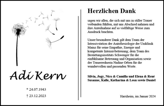 Traueranzeige von Adi Kern von Allgemeine Zeitung Mainz