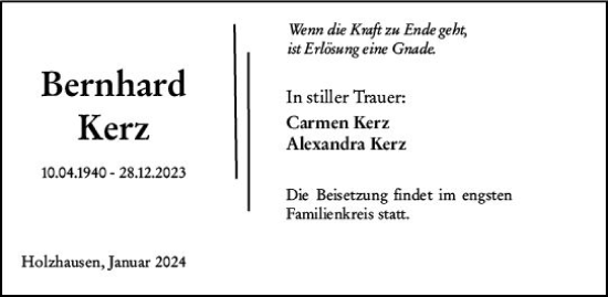 Traueranzeige von Bernhard Kerz von Wiesbadener Kurier