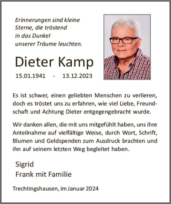 Traueranzeige von Dieter Kamp von Allgemeine Zeitung Bingen/Ingelheim